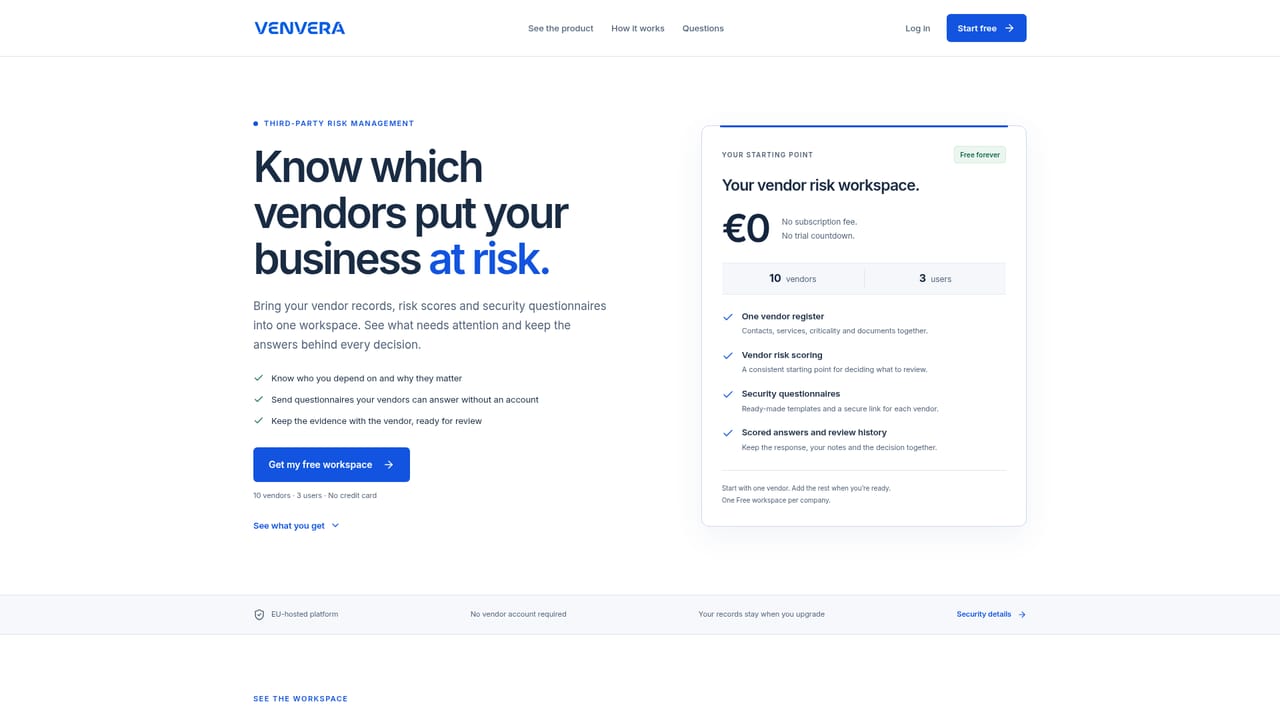 Venvera — Configure third-party risk and registers