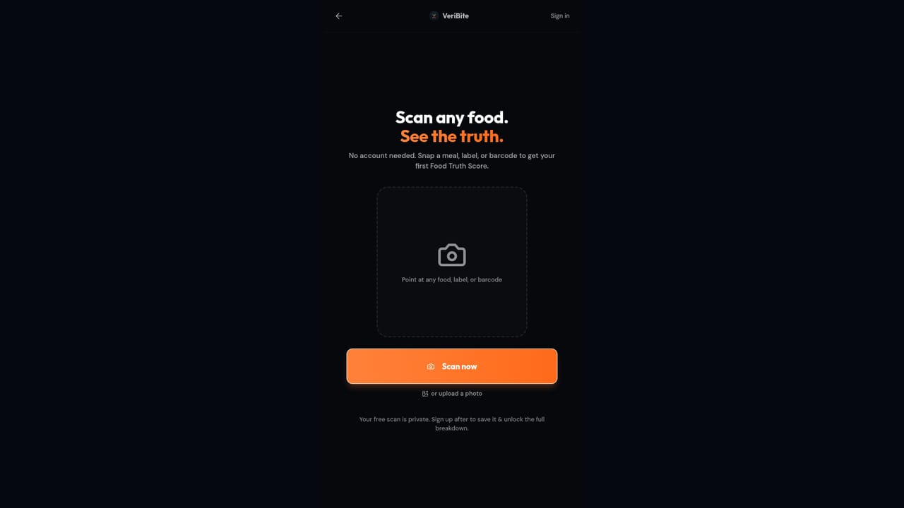 VeriBite — Open the scanner and take one free scan