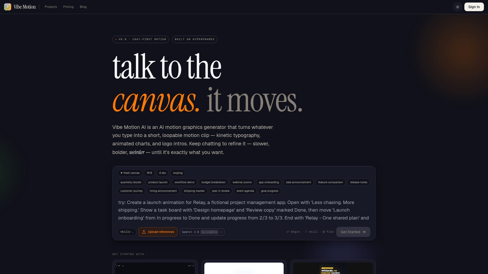 Vibe Motion — Open the homepage and sign in