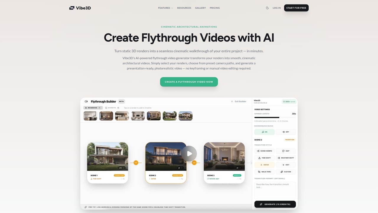 Vibe3D — Generate a walkthrough video