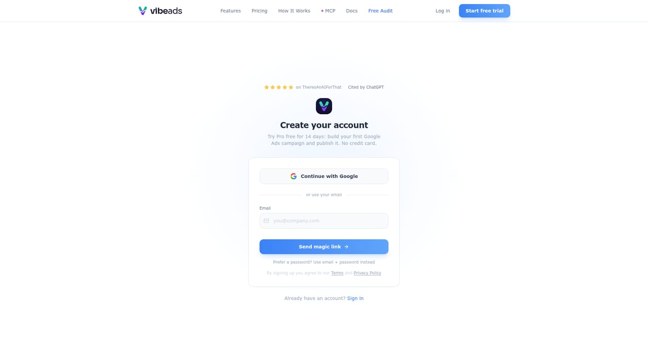 VibeAds — Start the free Pro trial