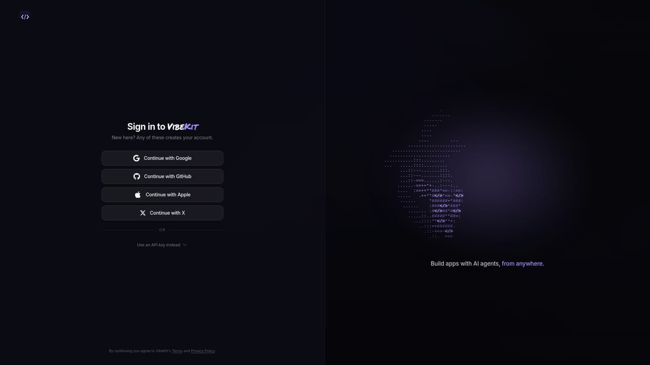 VibeKit — Create an account and open the app