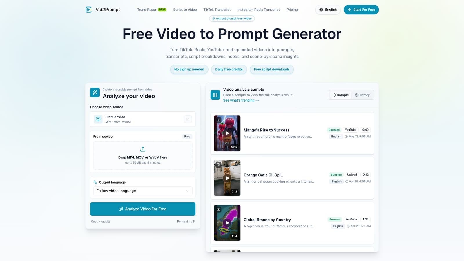 Vid2Prompt — Open the analyzer and pick a source