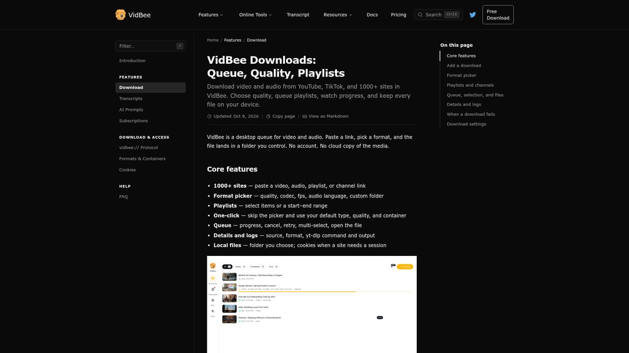 VidBee — Paste a link or import a file