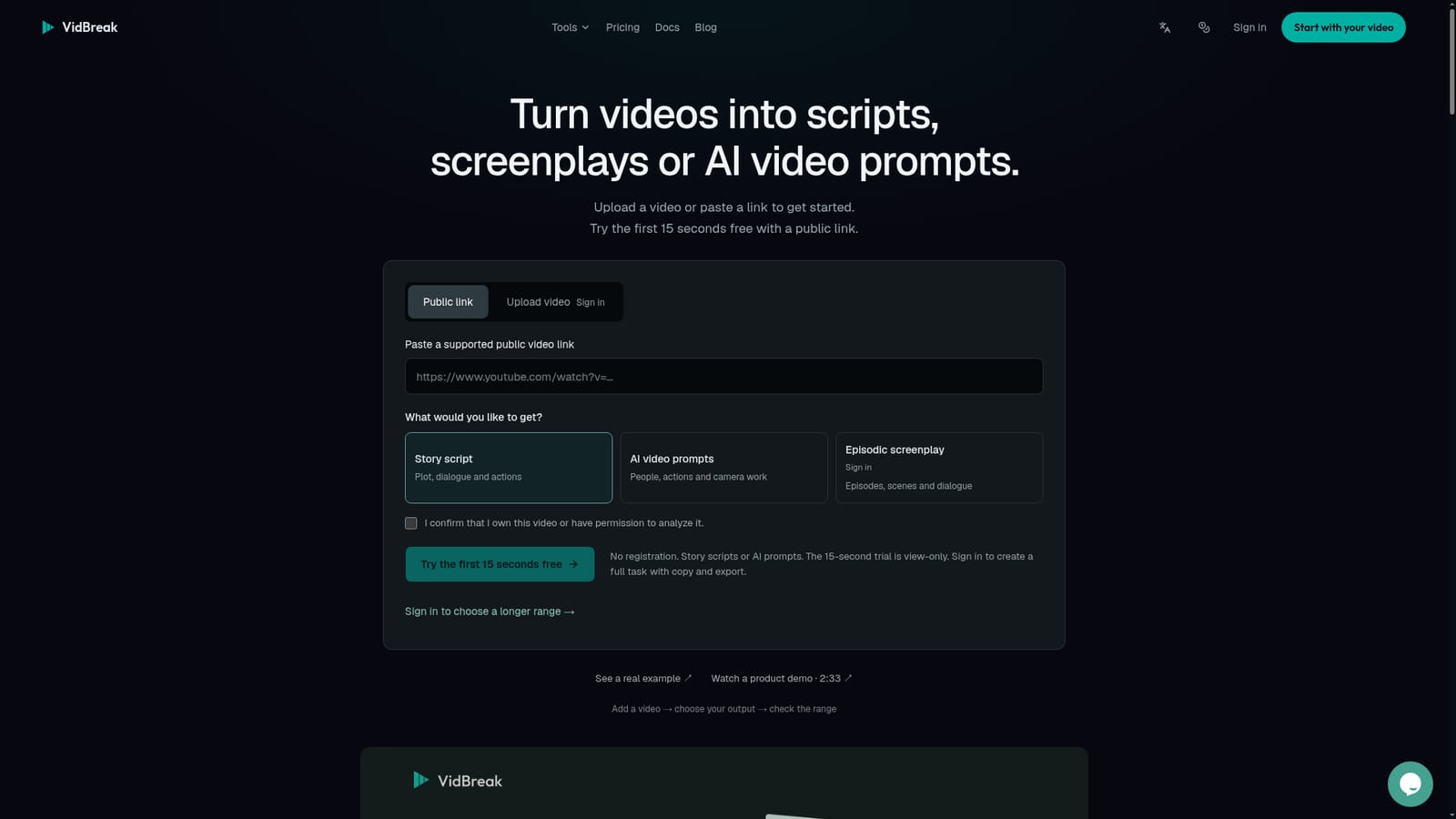 VidBreak — Open the analyzer and add a source video