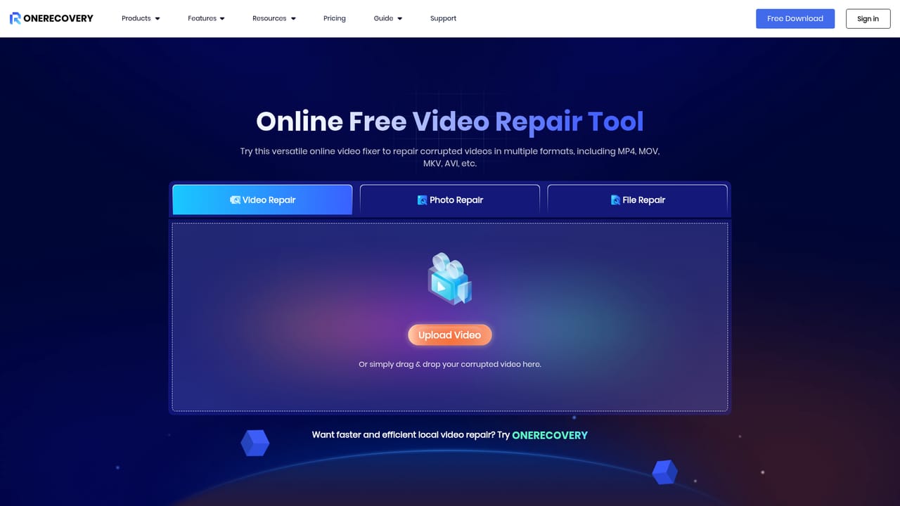 Video Repair by Onerecovery — Check the browser-based repair option first