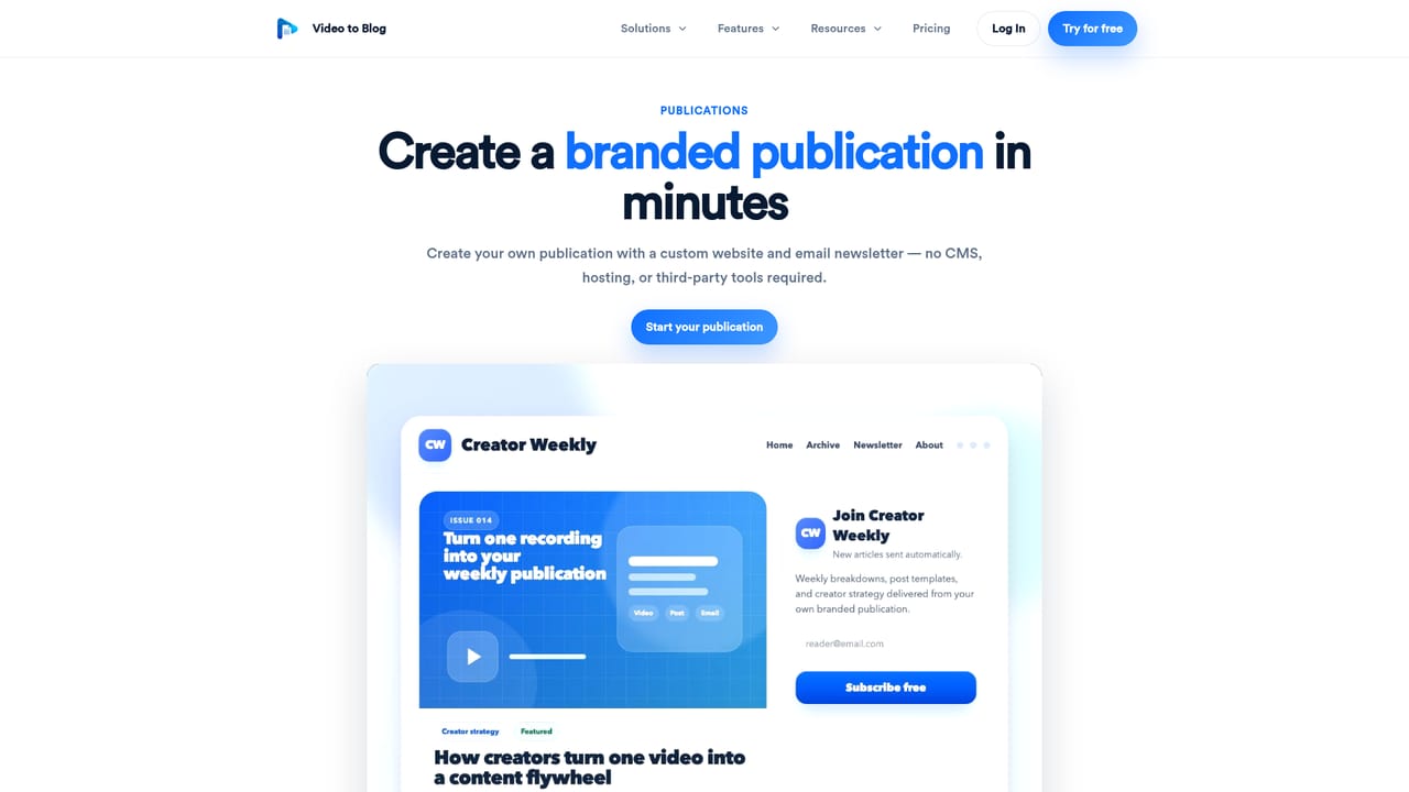 Video To Blog — Set up a publication if needed