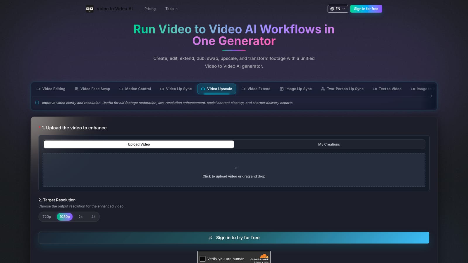 Video to Video AI — Sign in and open the generator