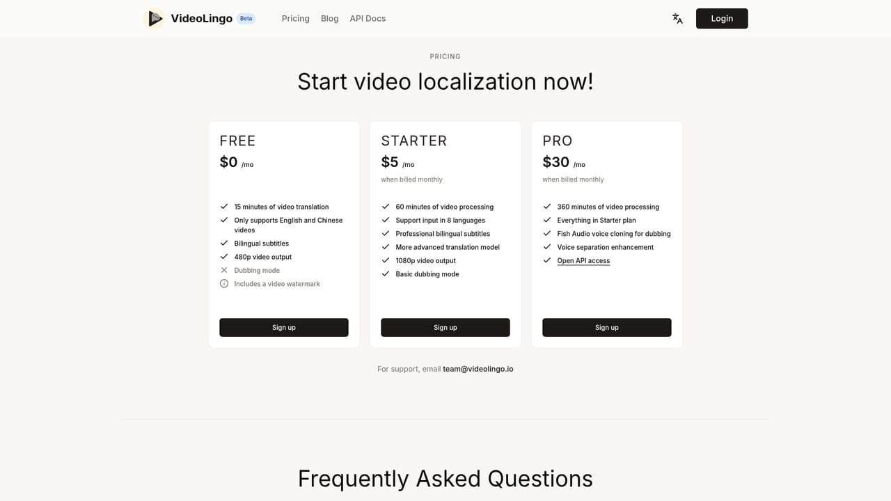 VideoLingo — Compare plans for full-length projects