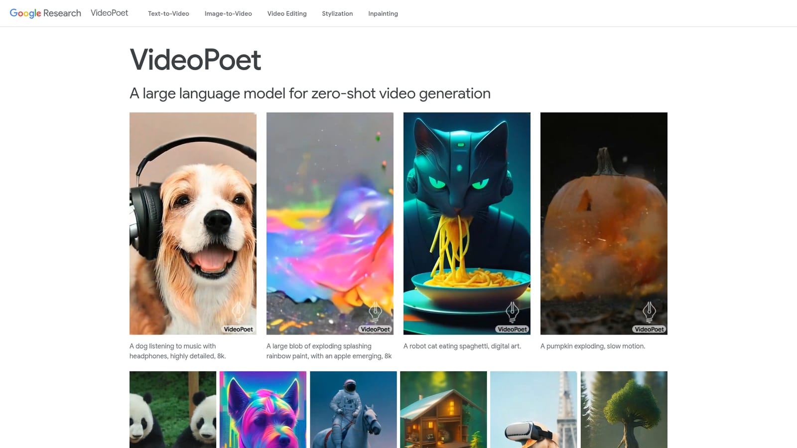 VideoPoet — Read the overview and study the sample gallery