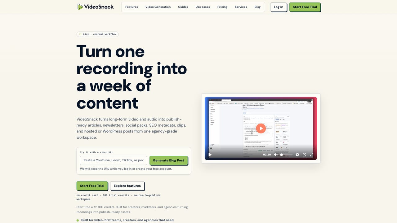VideoSnack — Import an existing video instead