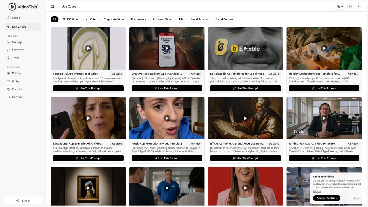 VideoThis — Browse example prompts