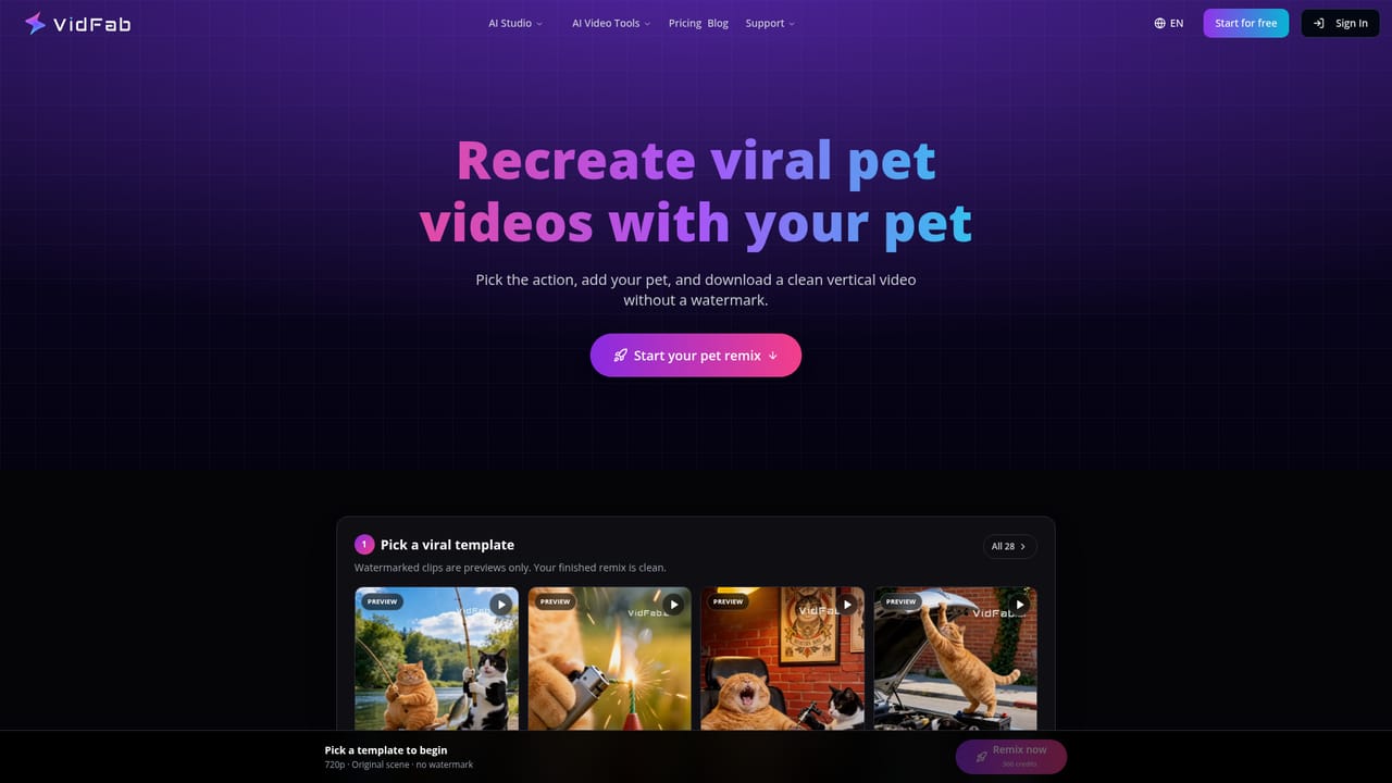 VidFab — Remix a pet template