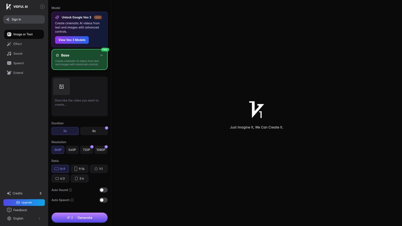 Vidful.ai — Choose text or image input