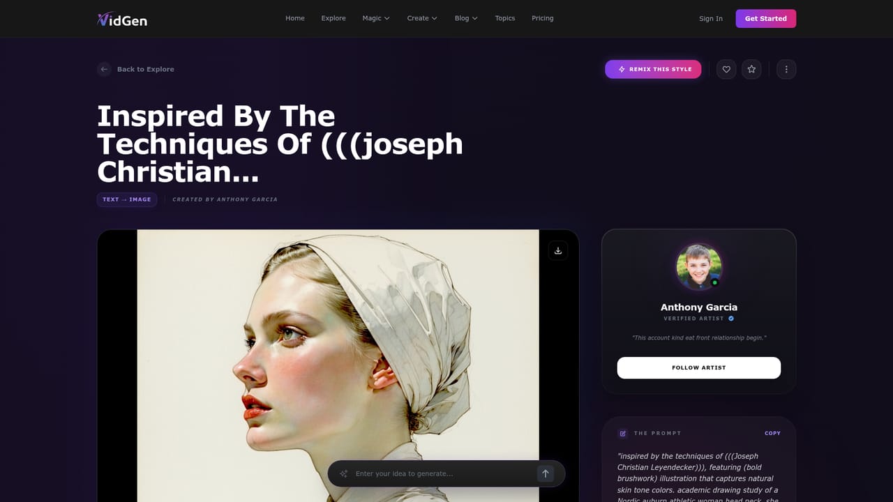 VidGen AI Image Generator — Remix a shared prompt