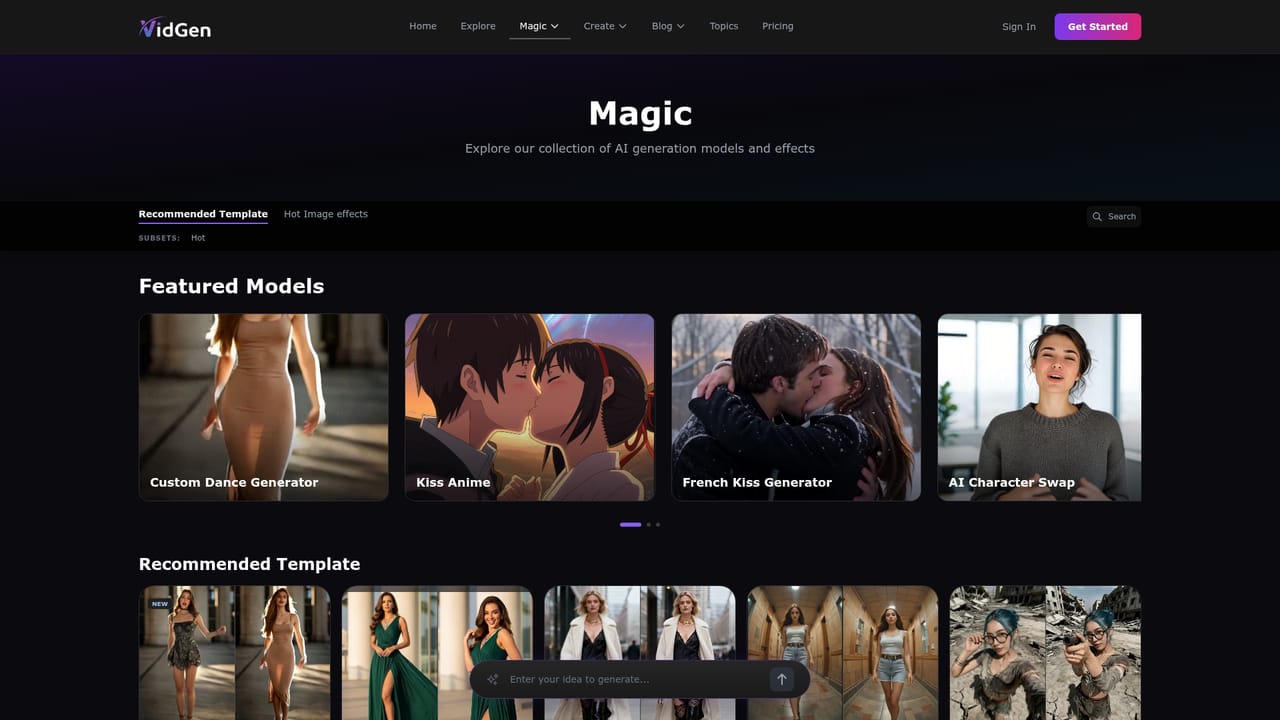 VidGen AI Image Generator — Try a Magic effect