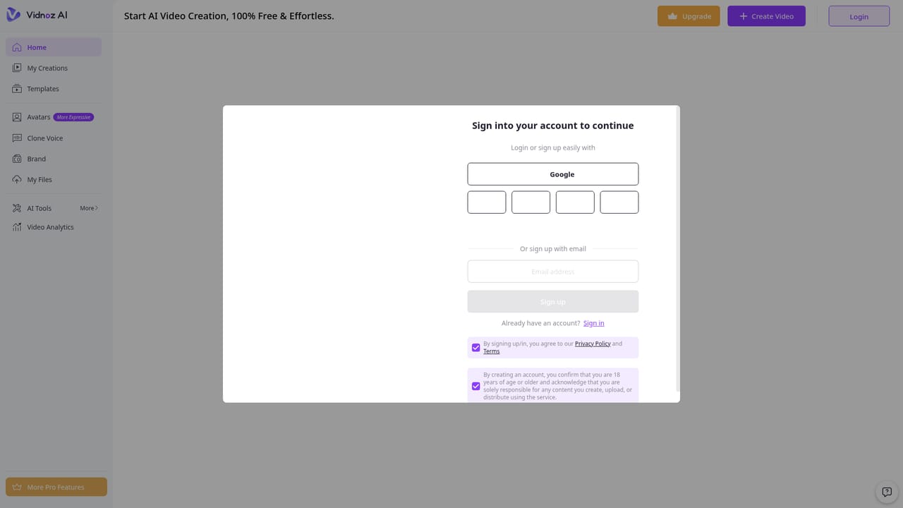Vidnoz — Open the AI video app and claim your free credits