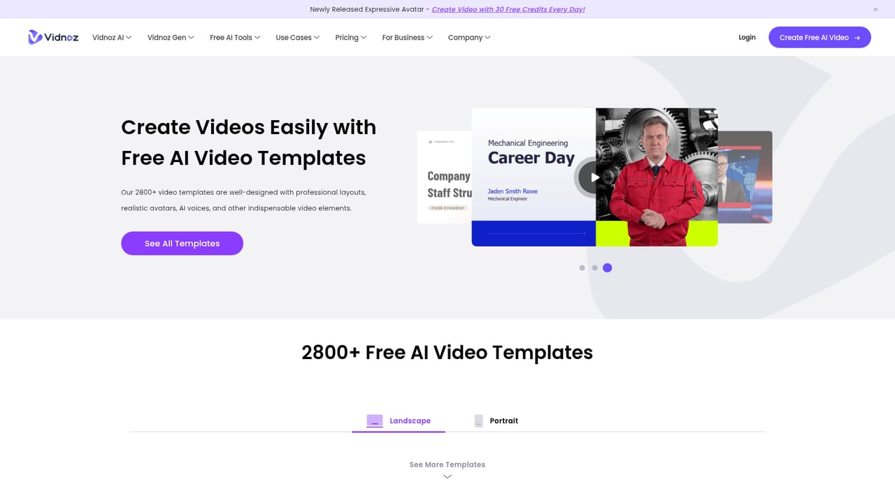 Vidnoz — Choose a template or an avatar