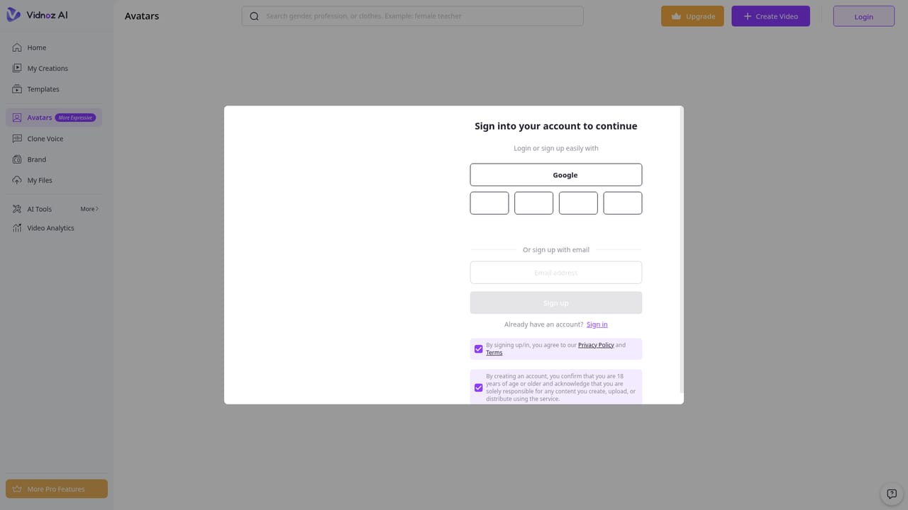 Vidnoz — Build a custom avatar or clone a voice