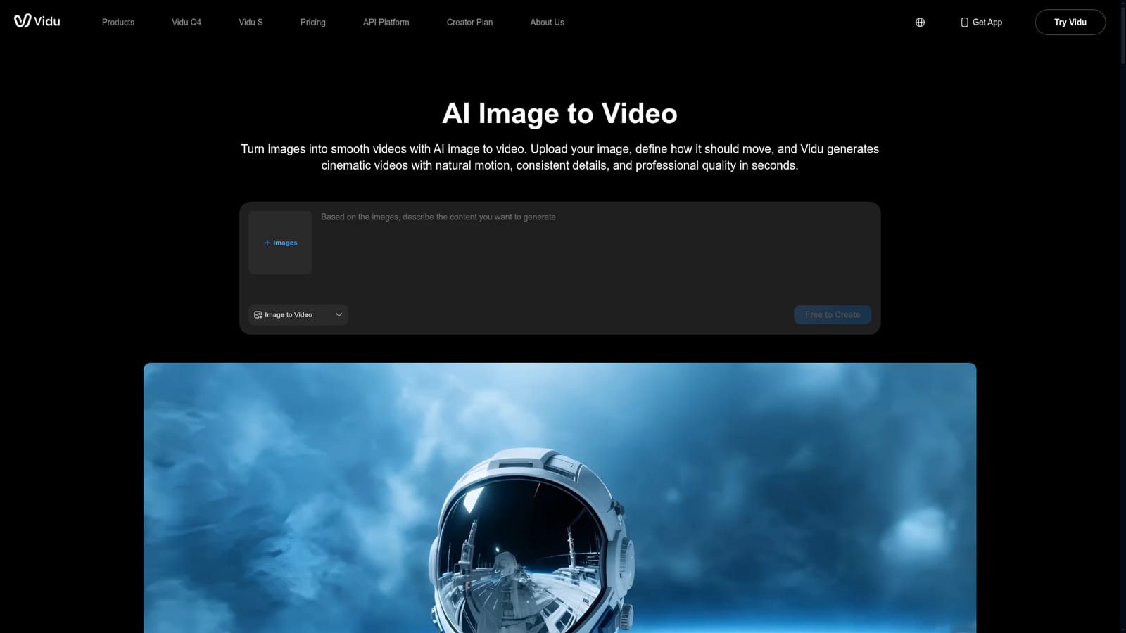 Vidu AI Video Generator — Open the image to video tool