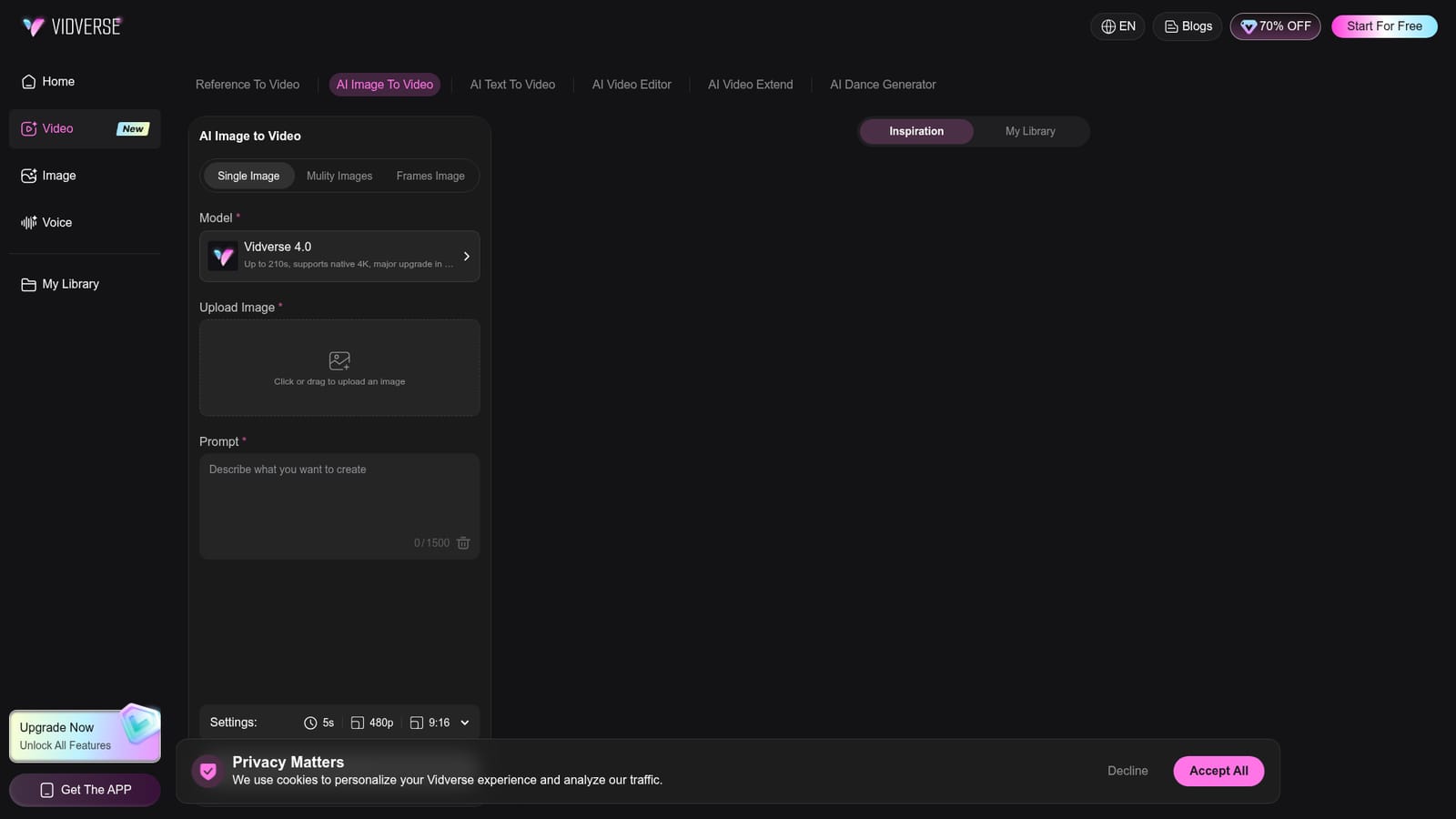 Vidverse AI — Open the image to video tool