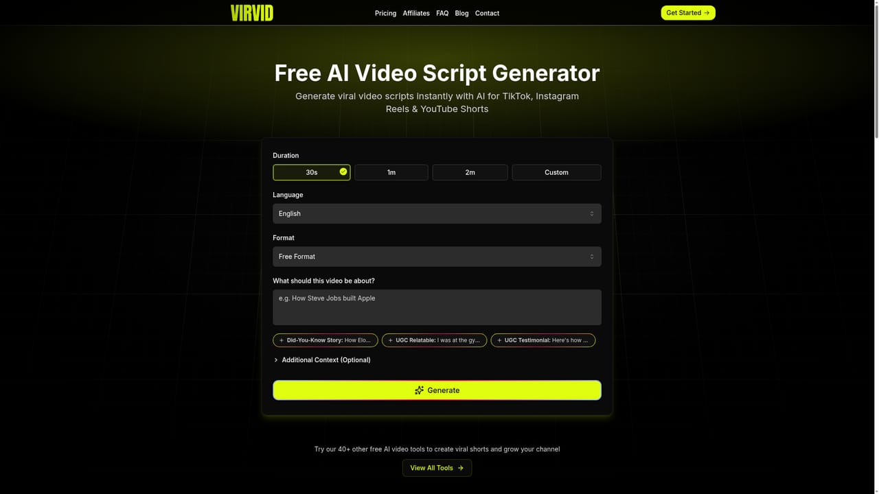 Virvid — Generate and refine a script