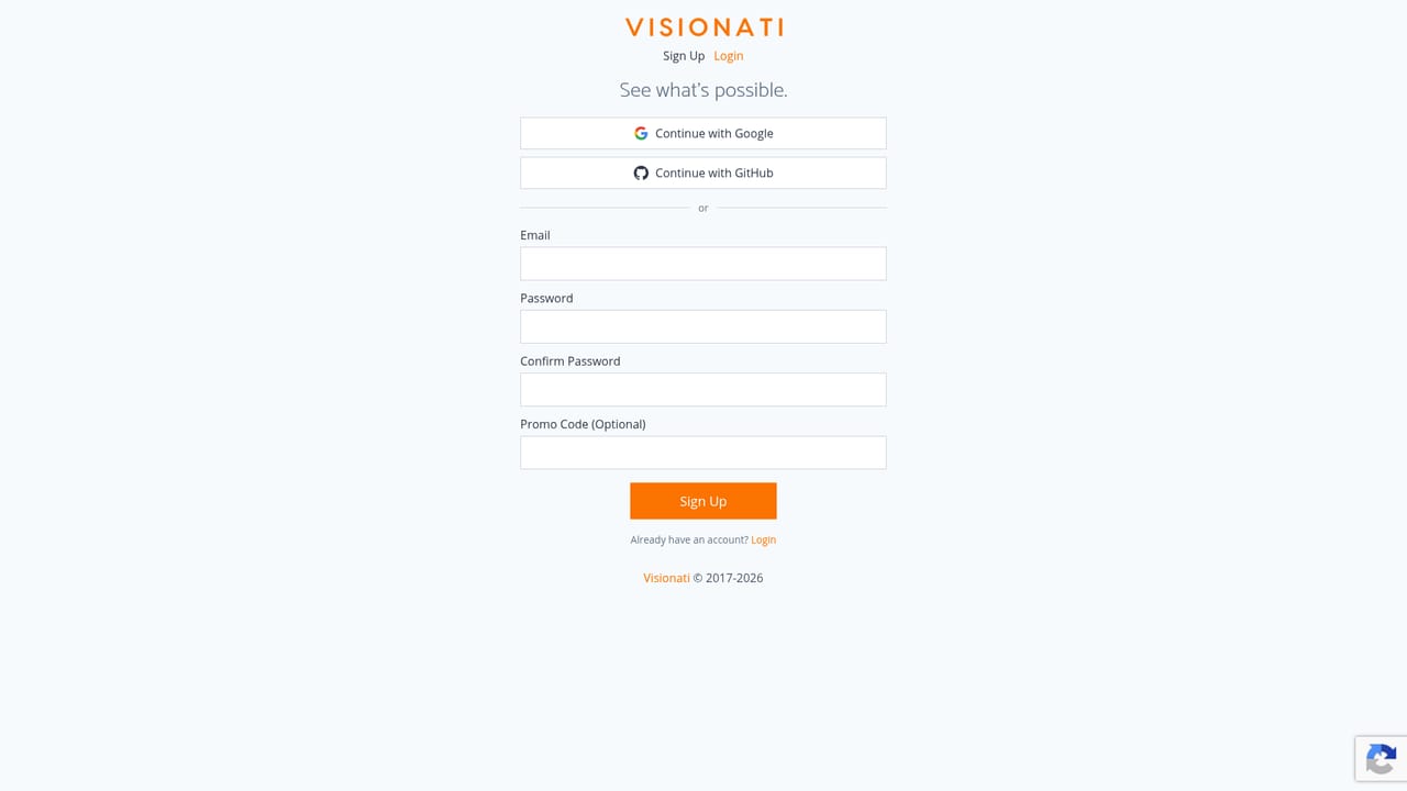 Visionati — Create an account