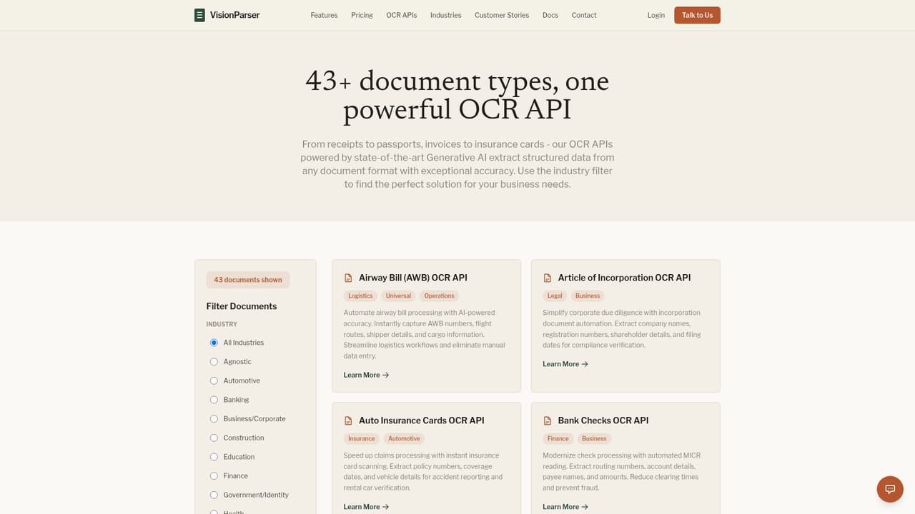 VisionParser — Check the supported document list