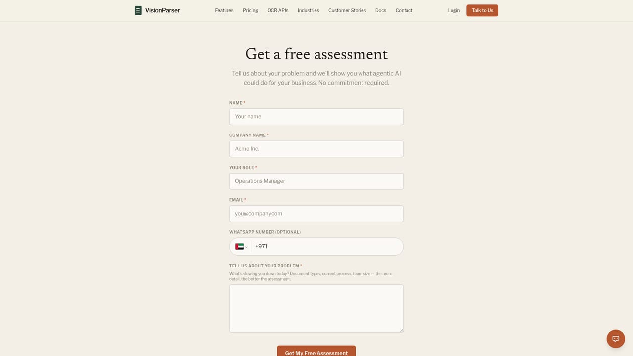 VisionParser — Request a scoping assessment