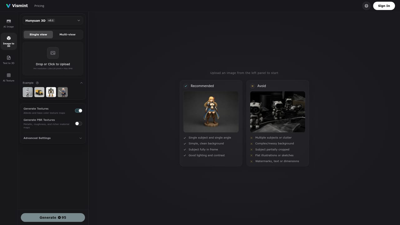 Vismint — Open the image-to-3D studio
