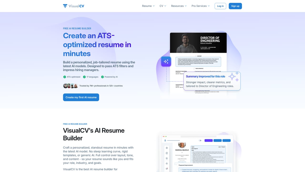 VisualCV — Draft and refine with AI