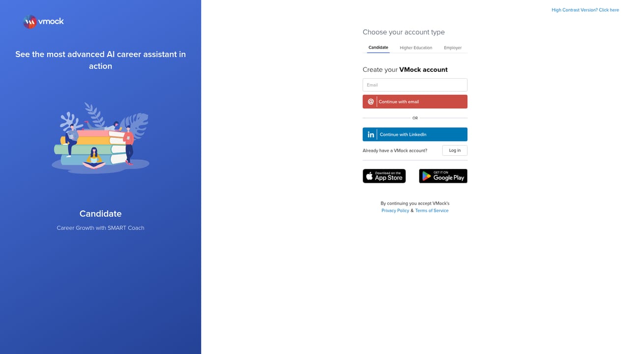 VMock — Create your account and log in