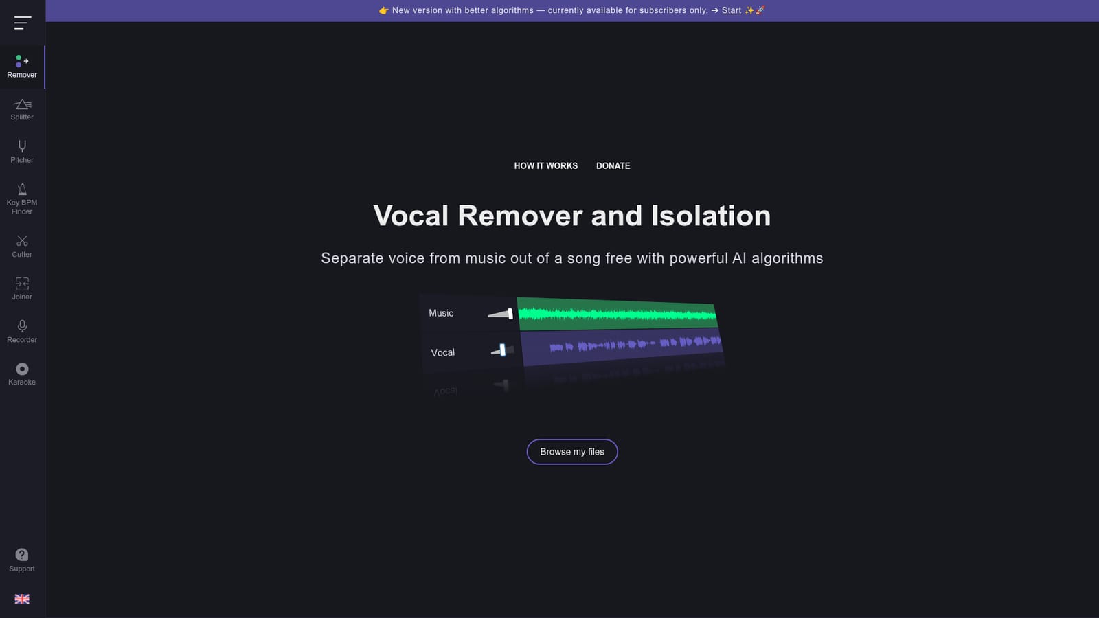 Vocalremover — Open the vocal remover homepage