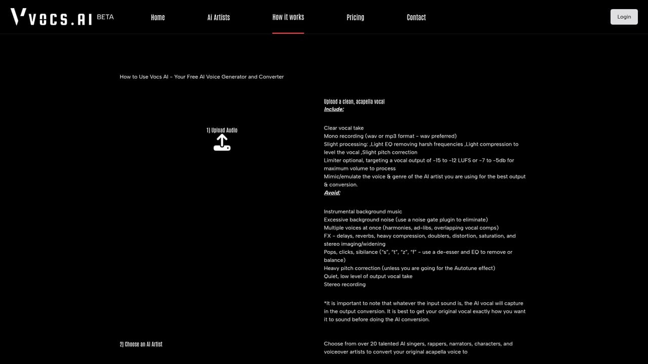 Vocs.ai — Review the artist roster and how conversion works