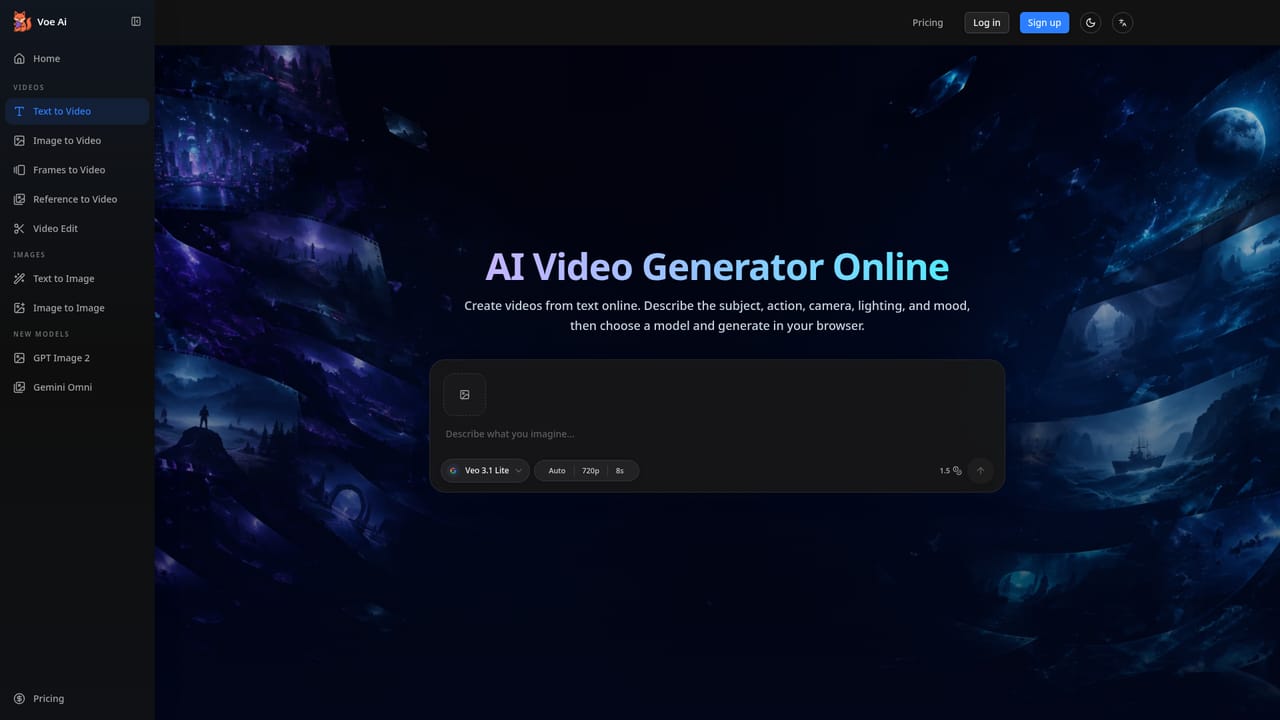 Voe Ai — Choose a generation mode