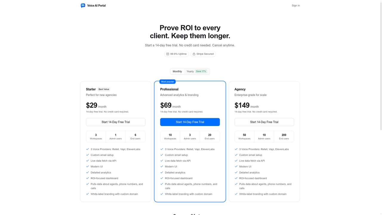 Voice AI Portal — Start the free trial