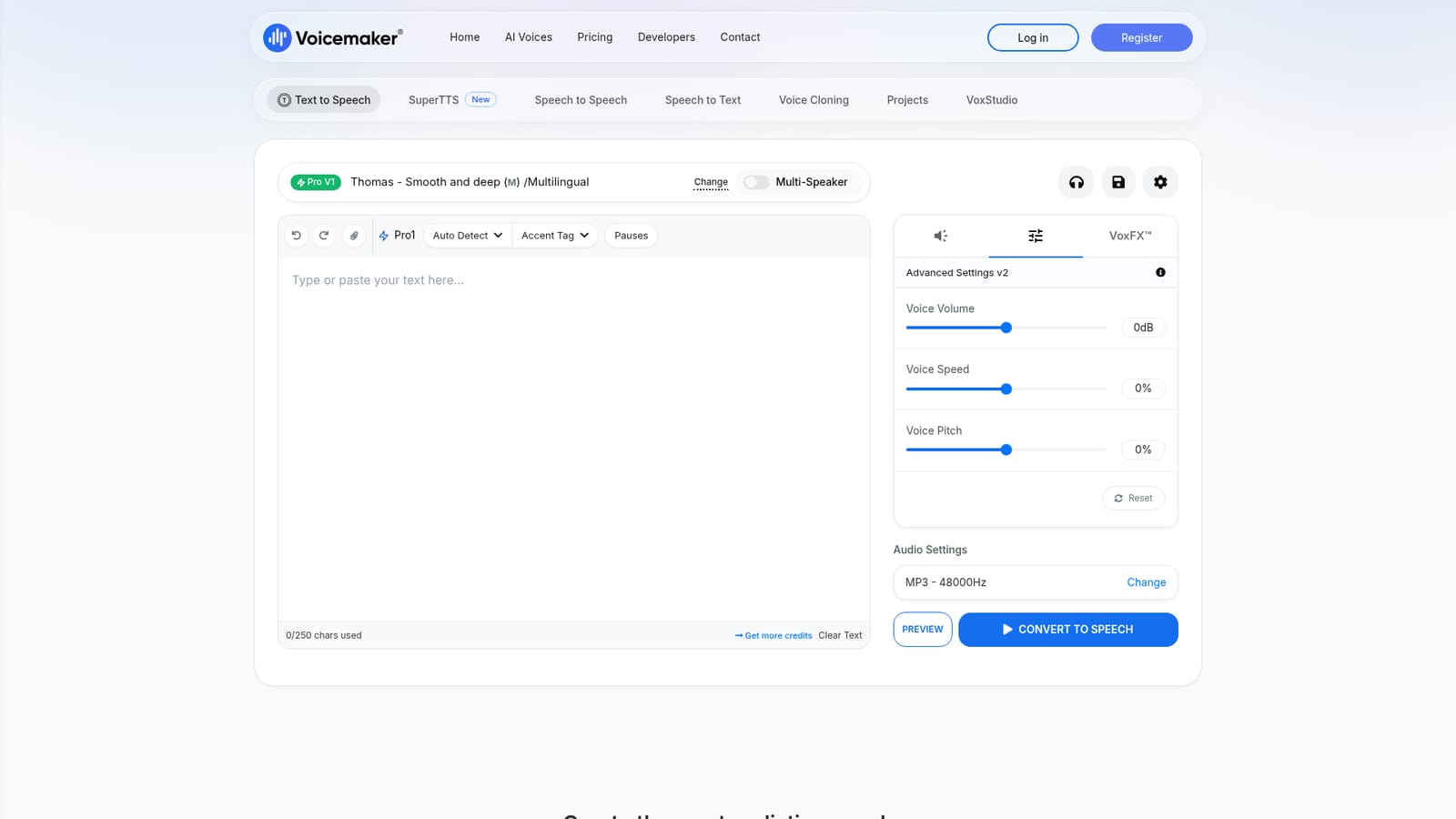 Voicemaker — Pick your mode on the homepage