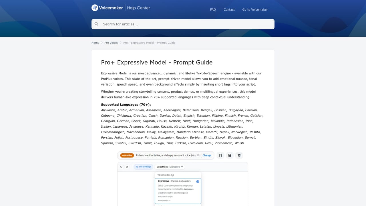 Voicemaker — Write expressive prompts if using the expressive models