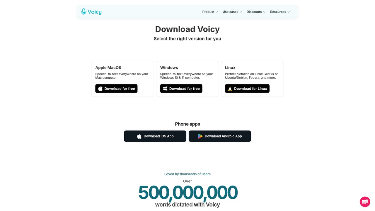 Voicy Speech to Text — Download the build for your system