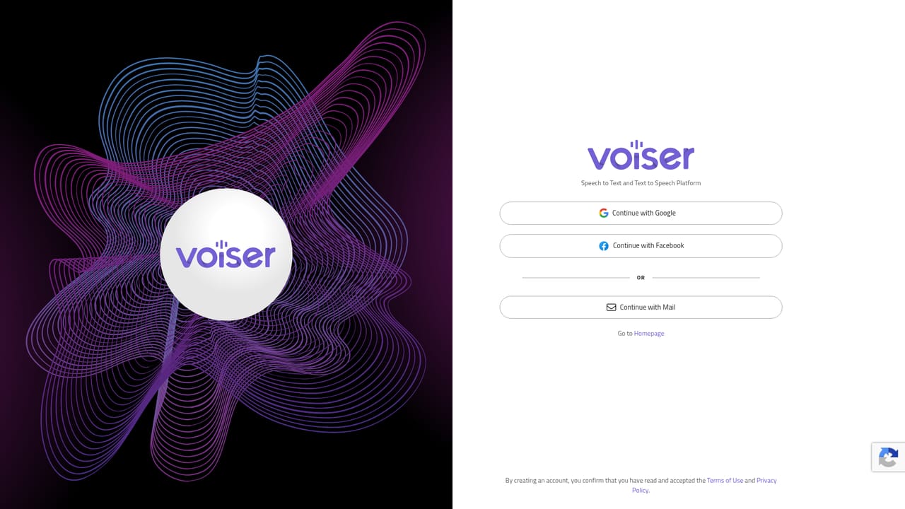 Voiser — Create an account and open the studio