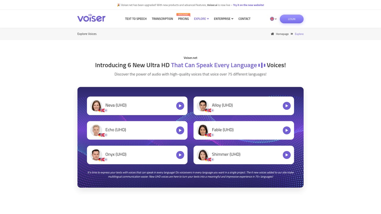 Voiser — Pick a language and a voice