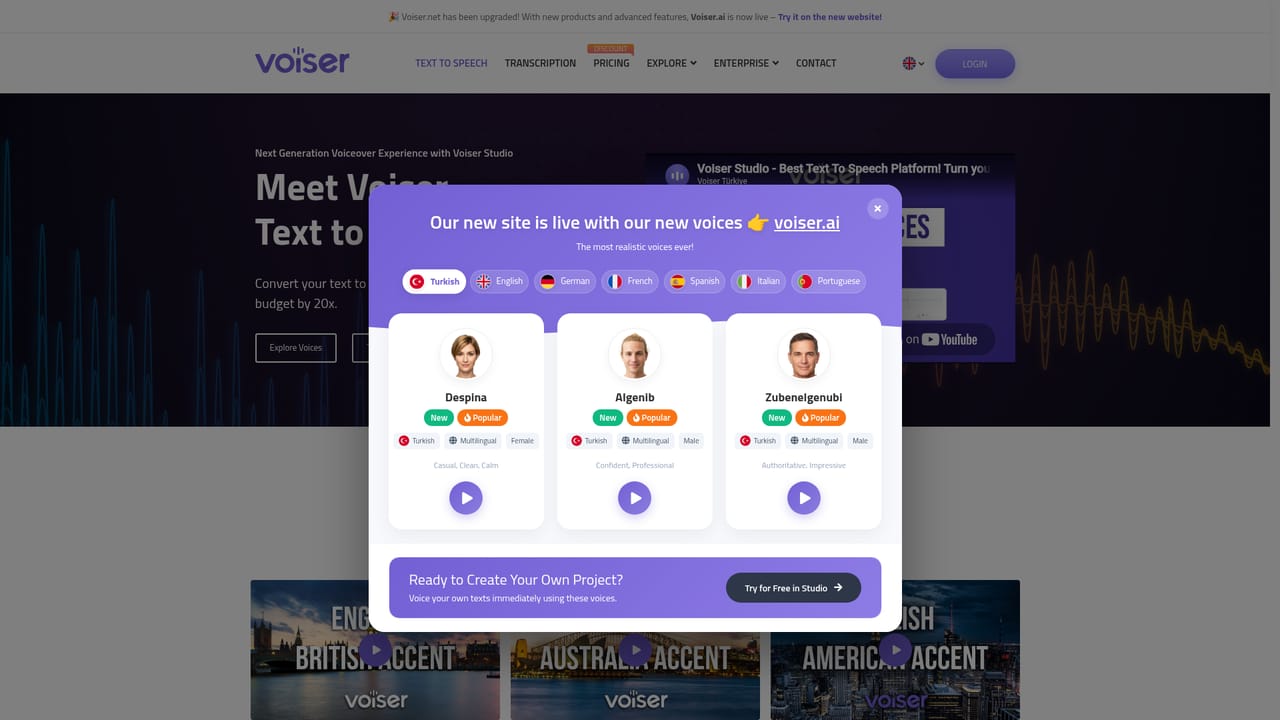 Voiser — Paste the script and render audio
