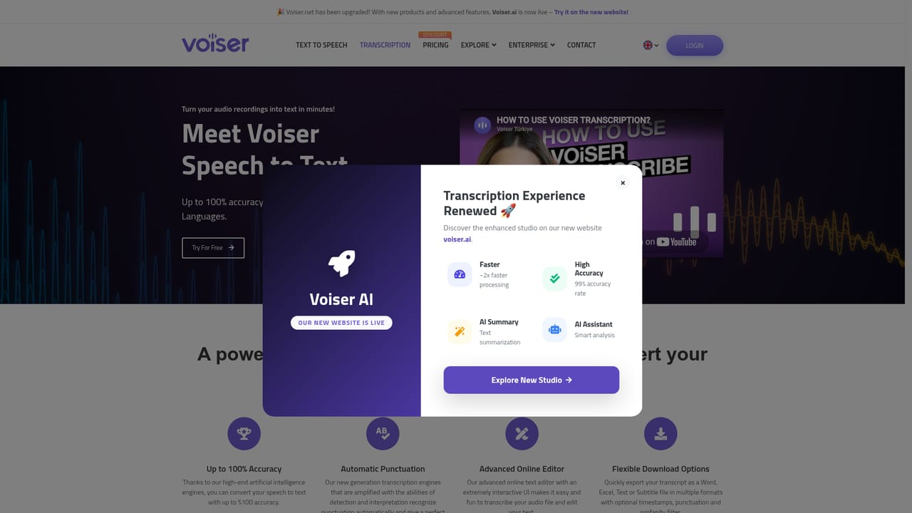 Voiser — Transcribe a recording