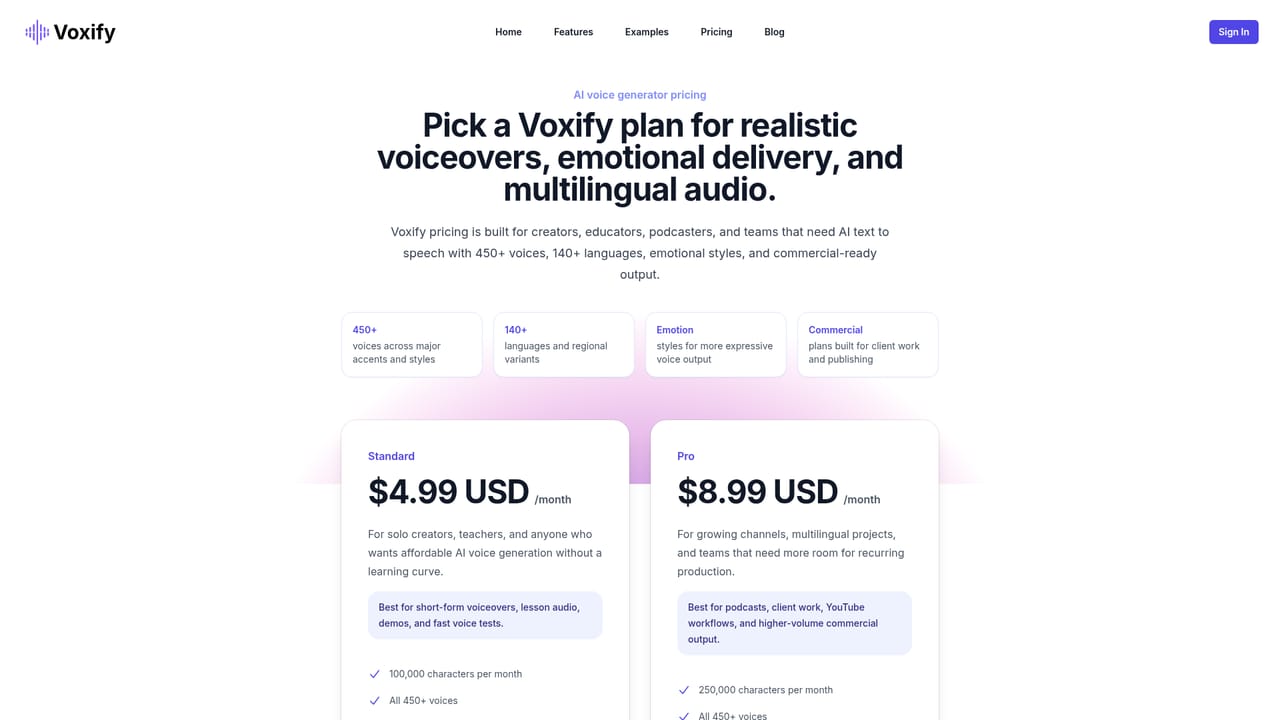 Voxify — Compare plans before scaling up