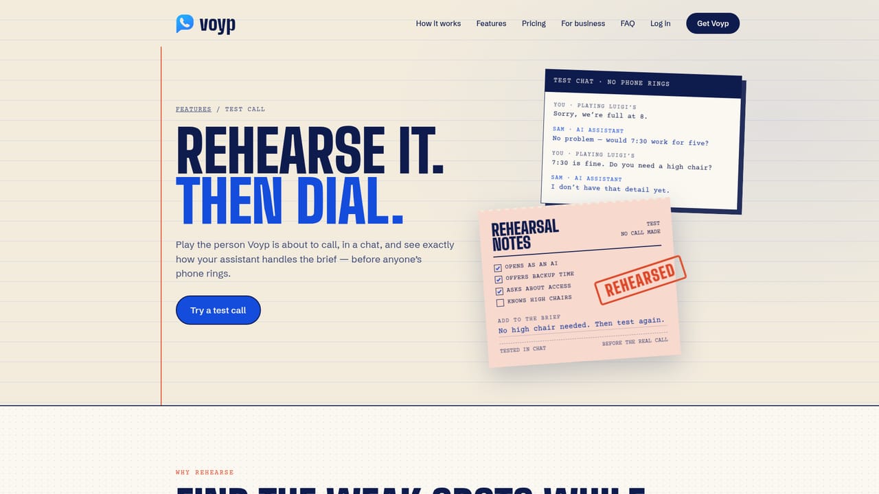 Voyp — Rehearse the call before it happens
