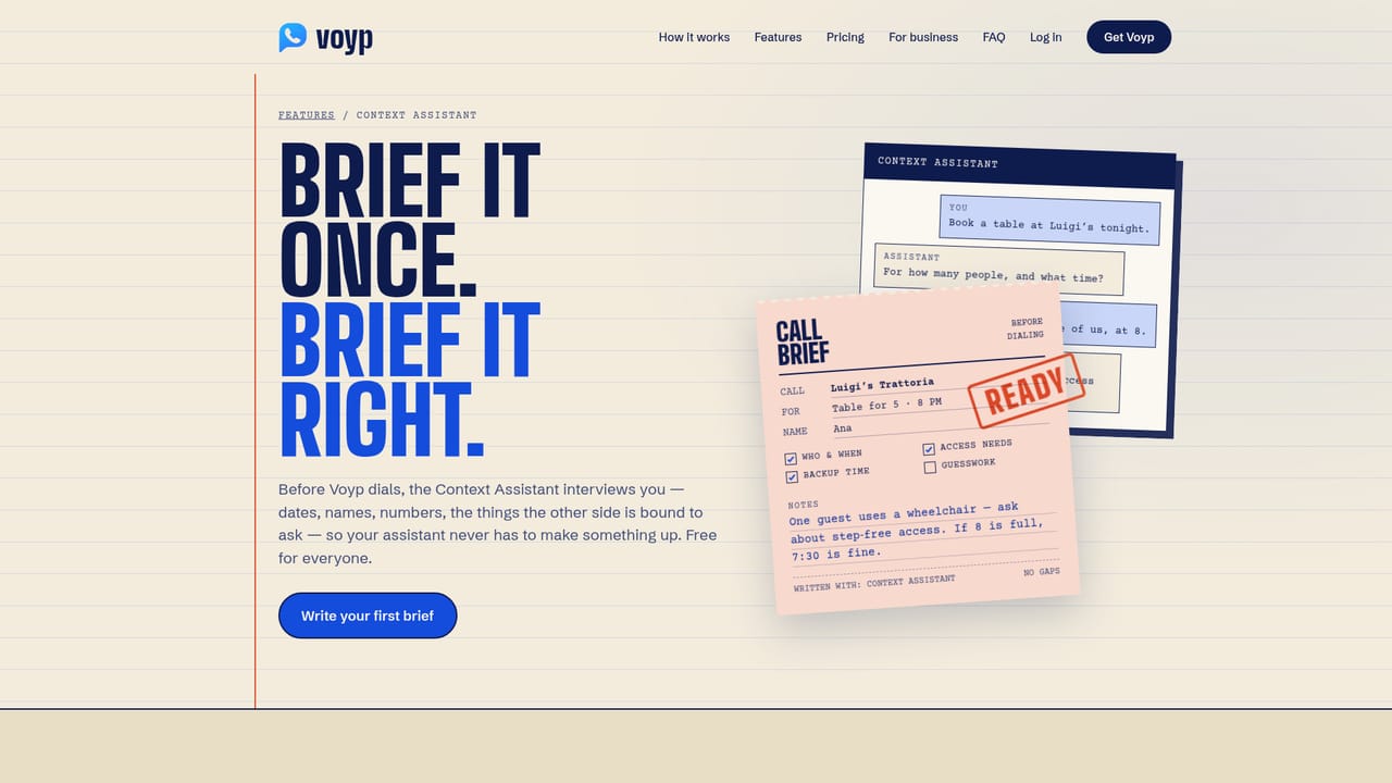 Voyp — Fill in the brief with Context Assistant