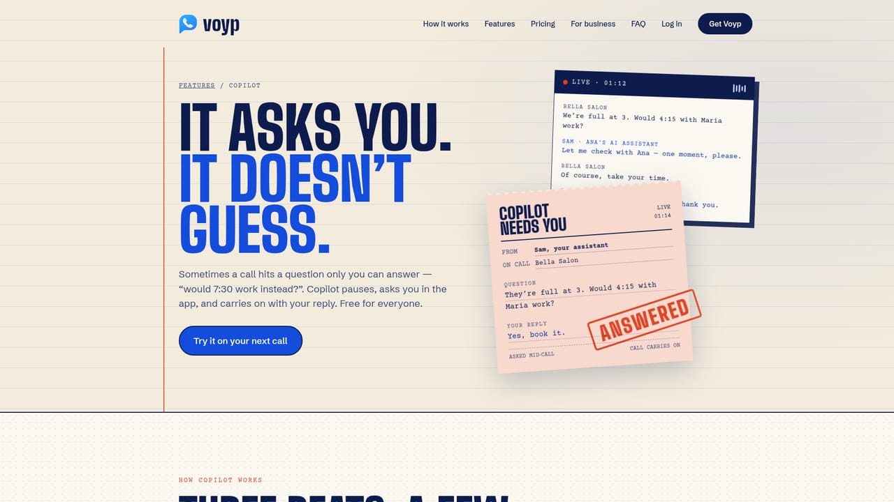 Voyp — Answer Copilot if it pings mid-call