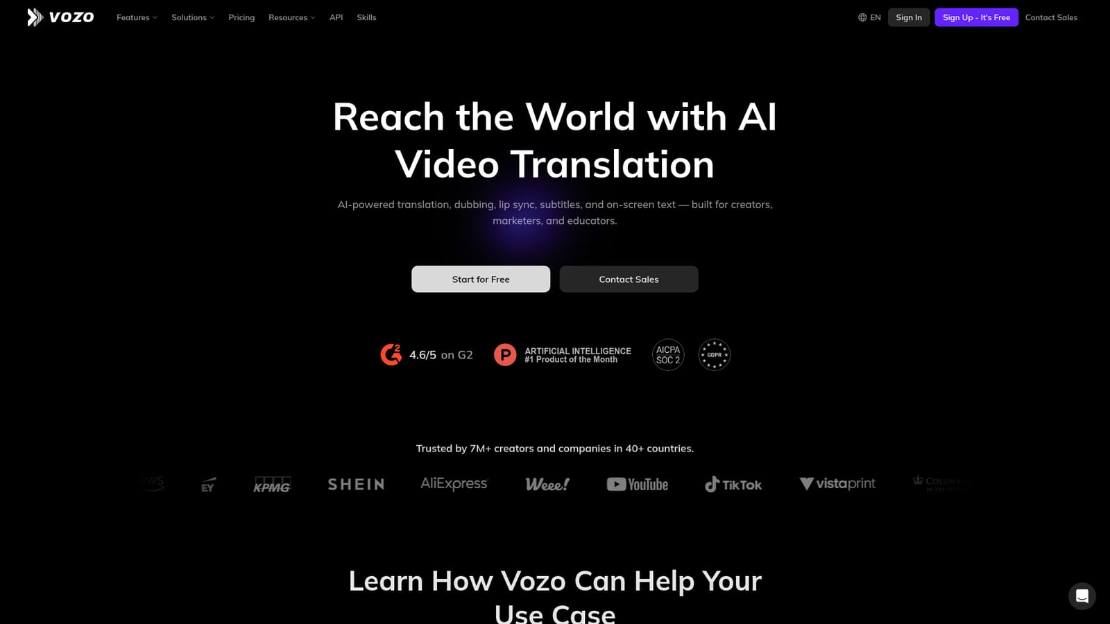Vozo — Sign up and open the video translator