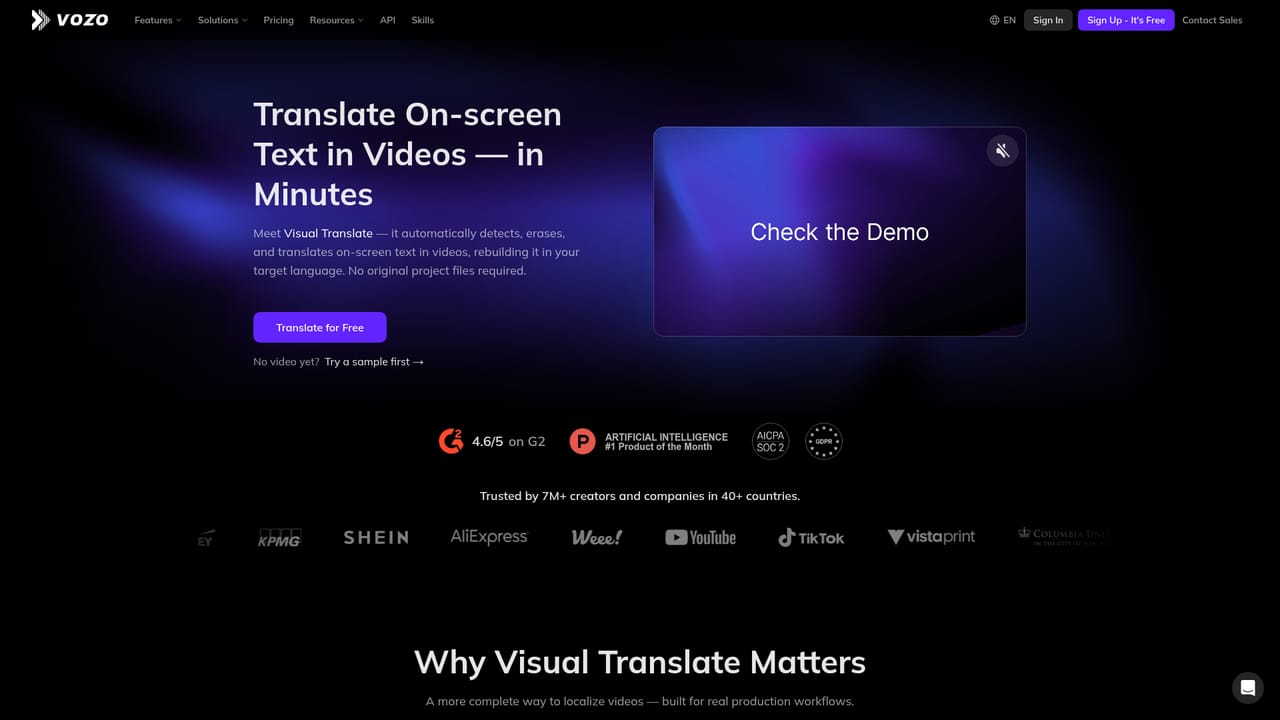 Vozo — Enable lip sync and Visual Translate