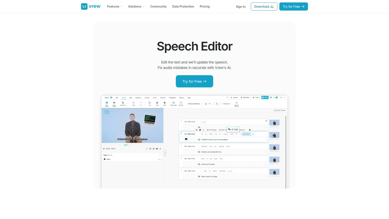 Vrew — Fix spoken mistakes with the Speech Editor